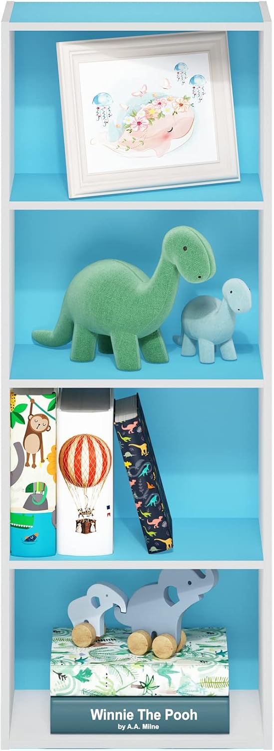 Furinno Luder Bookcase / Book / Storage, 4-Tier, Light Blue/White