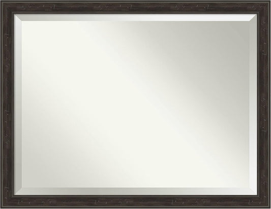 Amanti Art Brown Wall Mirror 34x44 Shipwreck Greywash Narrow Rectangle Bathroom Mirror for Wall Decor Living Room, X-Large Traditional Frame, Hangs Horizonally and Vertically, Bathroom Decor, Beveled