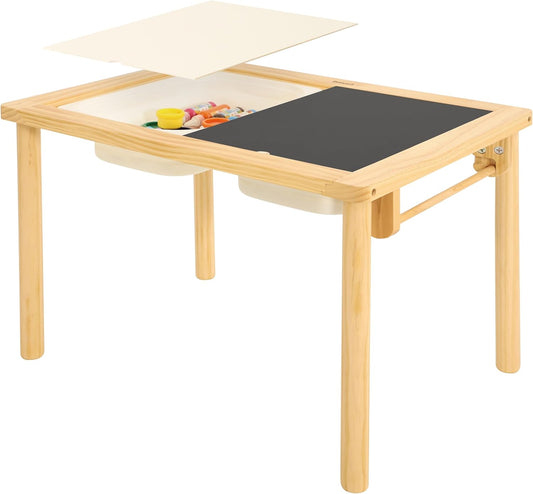 Sensory Table for Toddlers with 2 Storage Bins, Wooden Activity Table with Double-Sided Boards, Sand and Water Play, Indoor & Outdoor Use