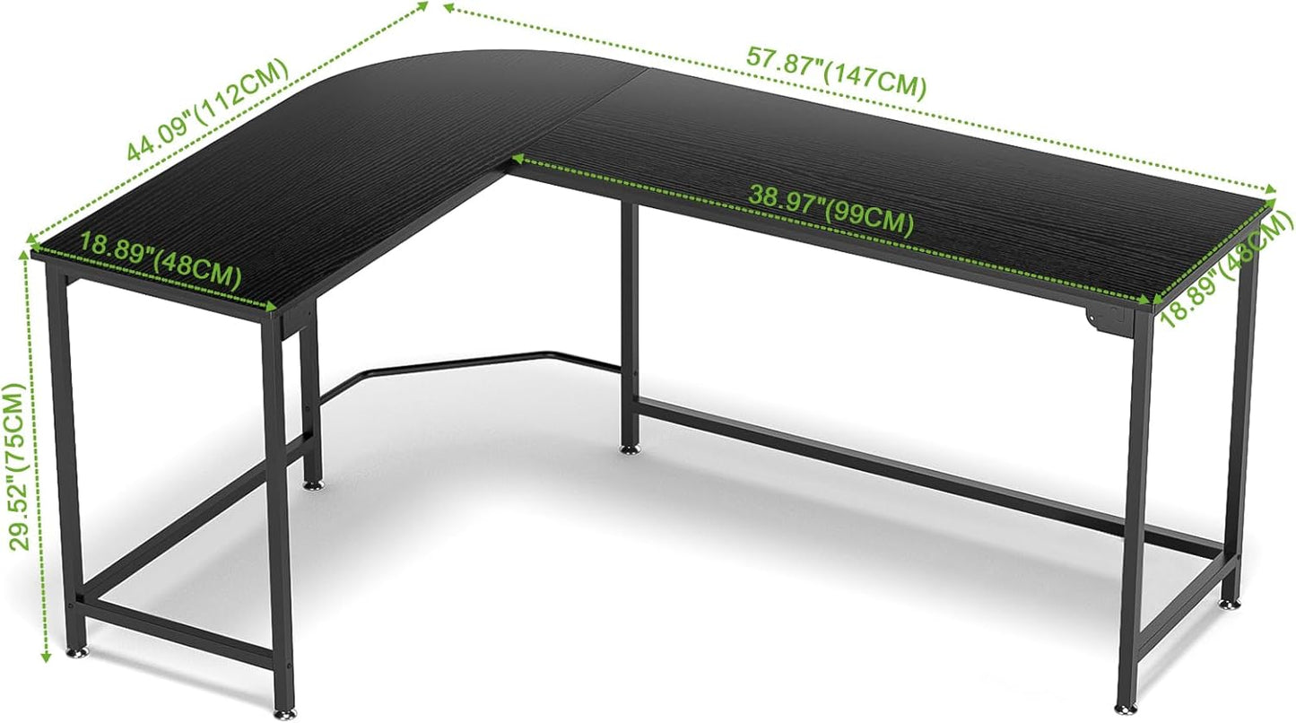 Teraves Modern L Shaped Gaming Desk 58'' Corner Computer Desk for Home Office Gaming Table Study Writing Workstation for Small Space, Easy to Assemble