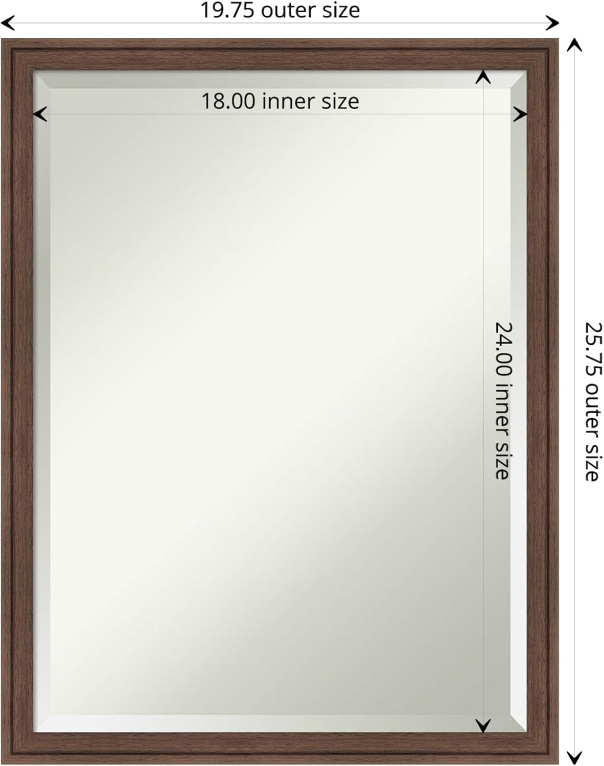 Amanti Art Brown Wall Mirror 26x20 Florence Medium Brown Rectangle Bathroom Mirror for Wall Decor Living Room, Medium Casual Frame, Hangs Horizonally and Vertically, Bathroom Decor, Beveled Edge