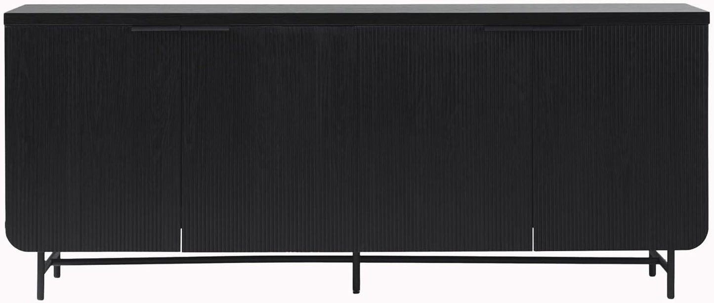 Walker Edison Reema Fluted 4-Door Kitchen Sideboard Buffet Console, 69 Inch, Black