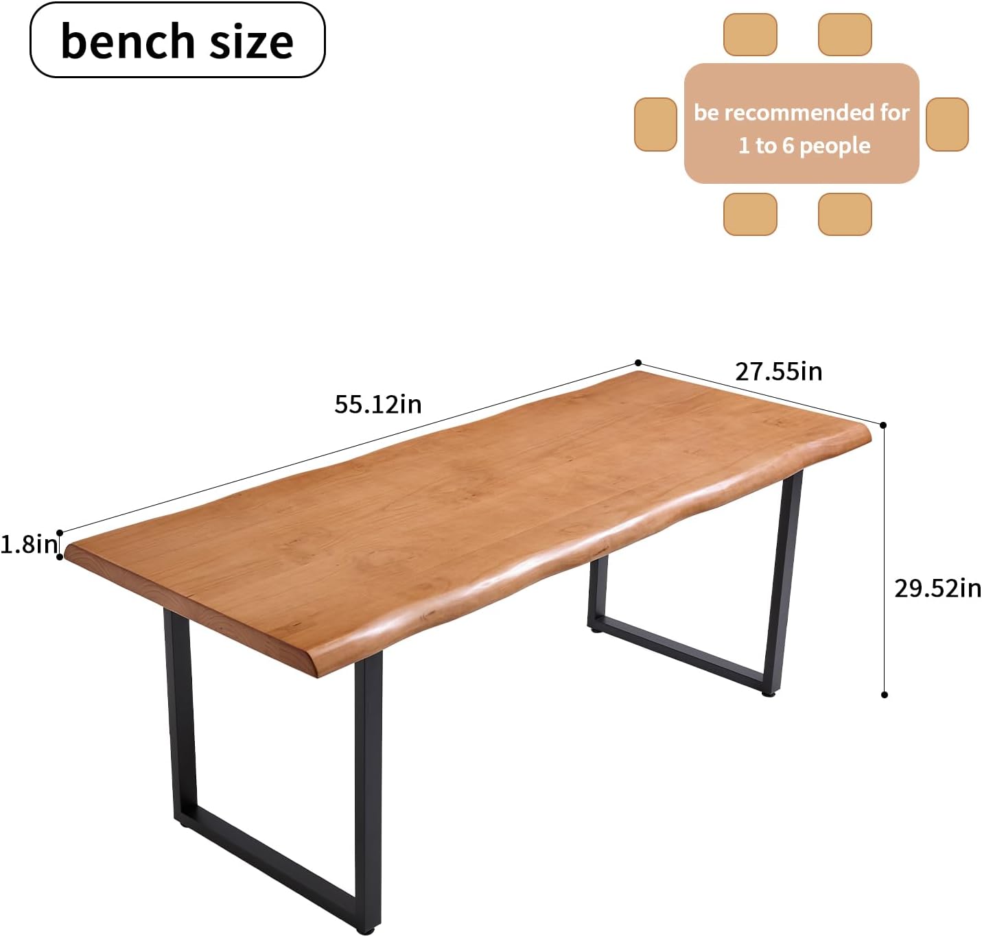 Solid Wood Office Desk with Metal Base Stylish Durable Multi-Size Options Executive Computer Desk or Dining Table Quality Solid Wood Design Perfect for Home Office or Work Environment (Tan55.12in)