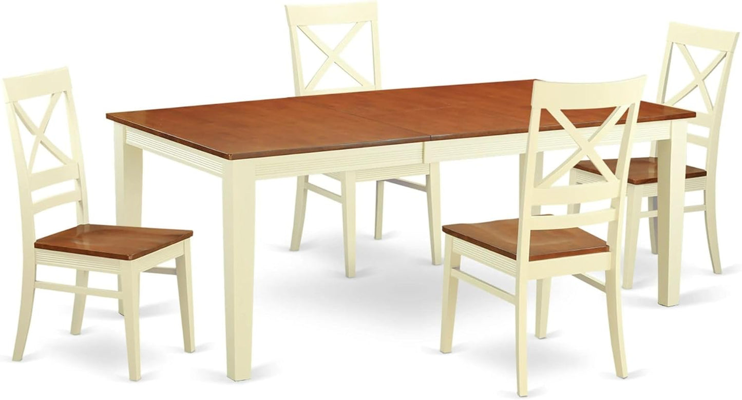 East West Furniture QUIN5-WHI-W 5 Piece Dining Room Table Set Includes a Rectangle Kitchen Table with Butterfly Leaf and 4 Dining Chairs, 40x78 Inch, Buttermilk & Cherry