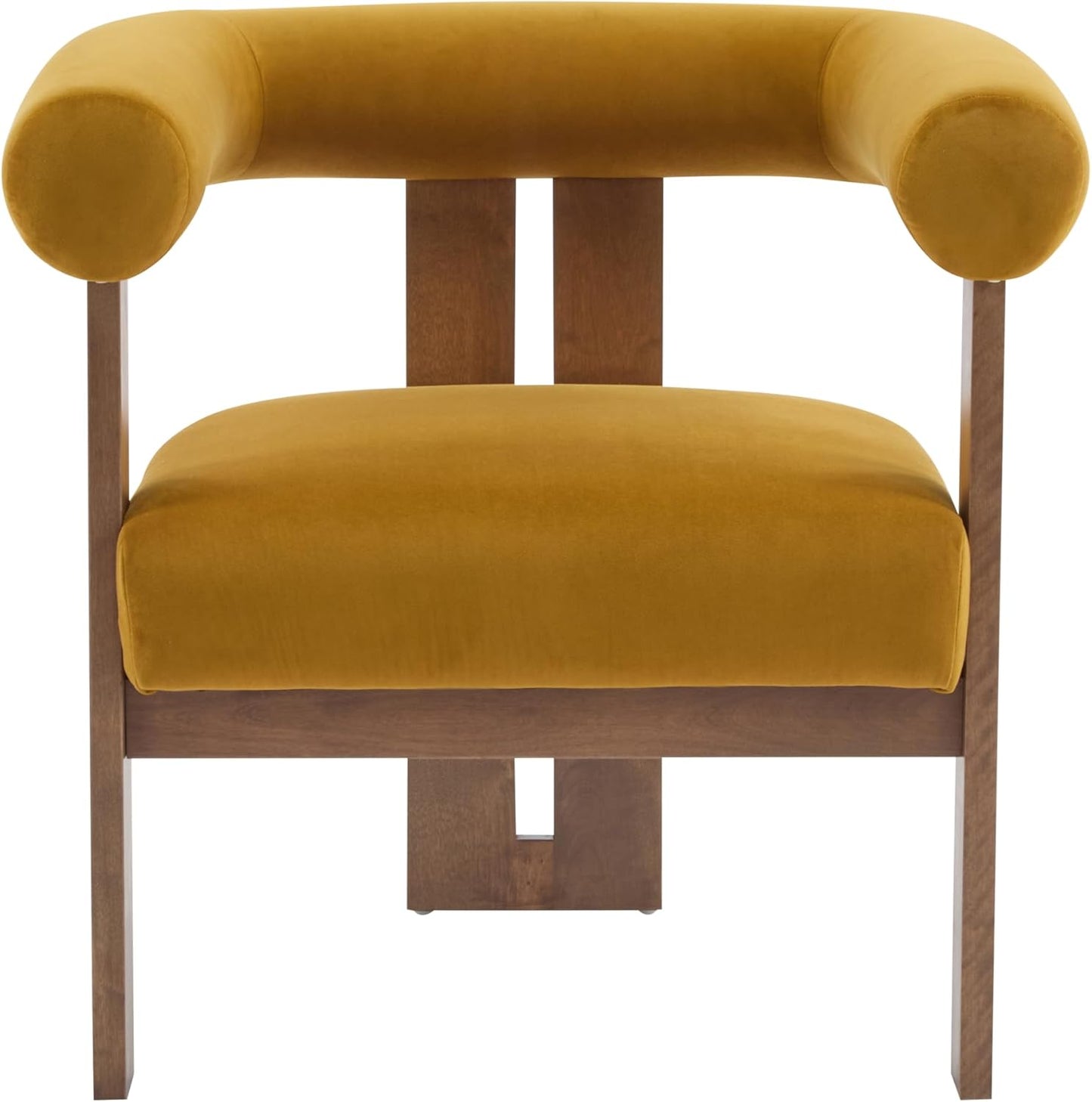 Christopher Knight Home Linton Modern Velvet Upholstered Accent Chair, Living Room Solid Wood Lounge Chair, Bedroom Soft Cushion Comfy Reading Chair, Home Office Sofa Armchair, Mustard Yellow+Brown