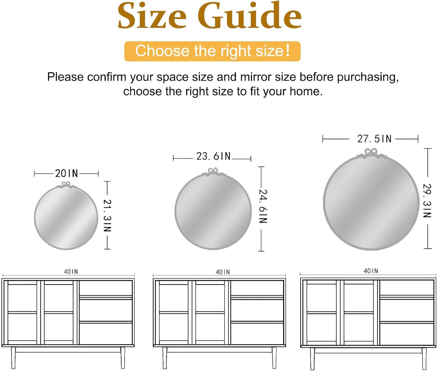 Vintage Gold Round Mirror 23.6inch Decorative Bow Mirrors for Wall Antique Bathroom Vanity Ornate Wall Mirror, Metal Baroque Bow Decor for Living Room, Entryway, Bedroom, Hallway