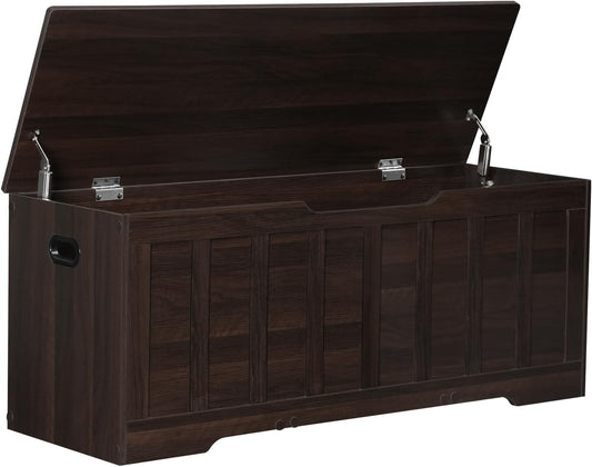 47.2" Storage Chest Extra Large,Storage Trunk with 2 Safety Hinges,Wooden Storage Bench,Shoe Bench,47.2x15.7x19.1 Inch,Easy Assembly,Storage Bench for Bedroom,Living Room,entryway(Espresso).
