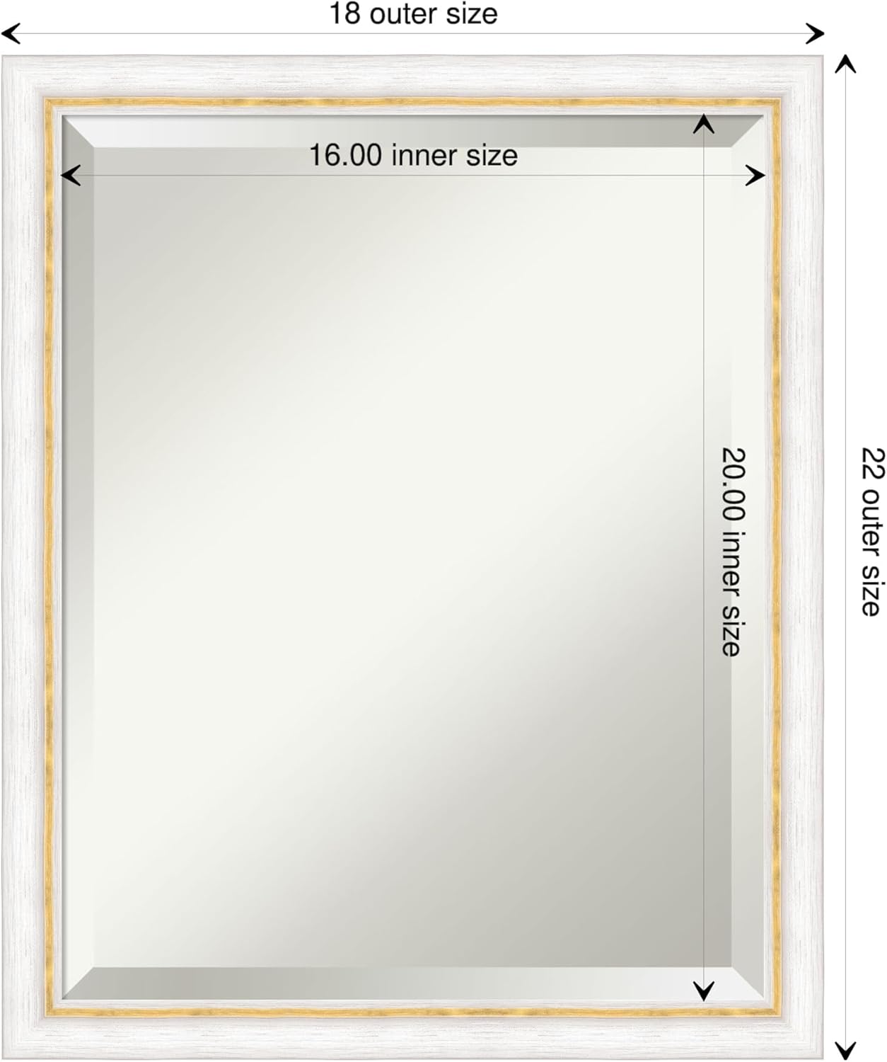 Amanti Art White Bathroom Mirror for Over Sink, 22x18 Morgan White Gold Rectangle Vanity Mirror, Small Modern Contemporary Wood Frame, Hangs Horizonally and Vertically, Bathroom Wall Decor, Beveled