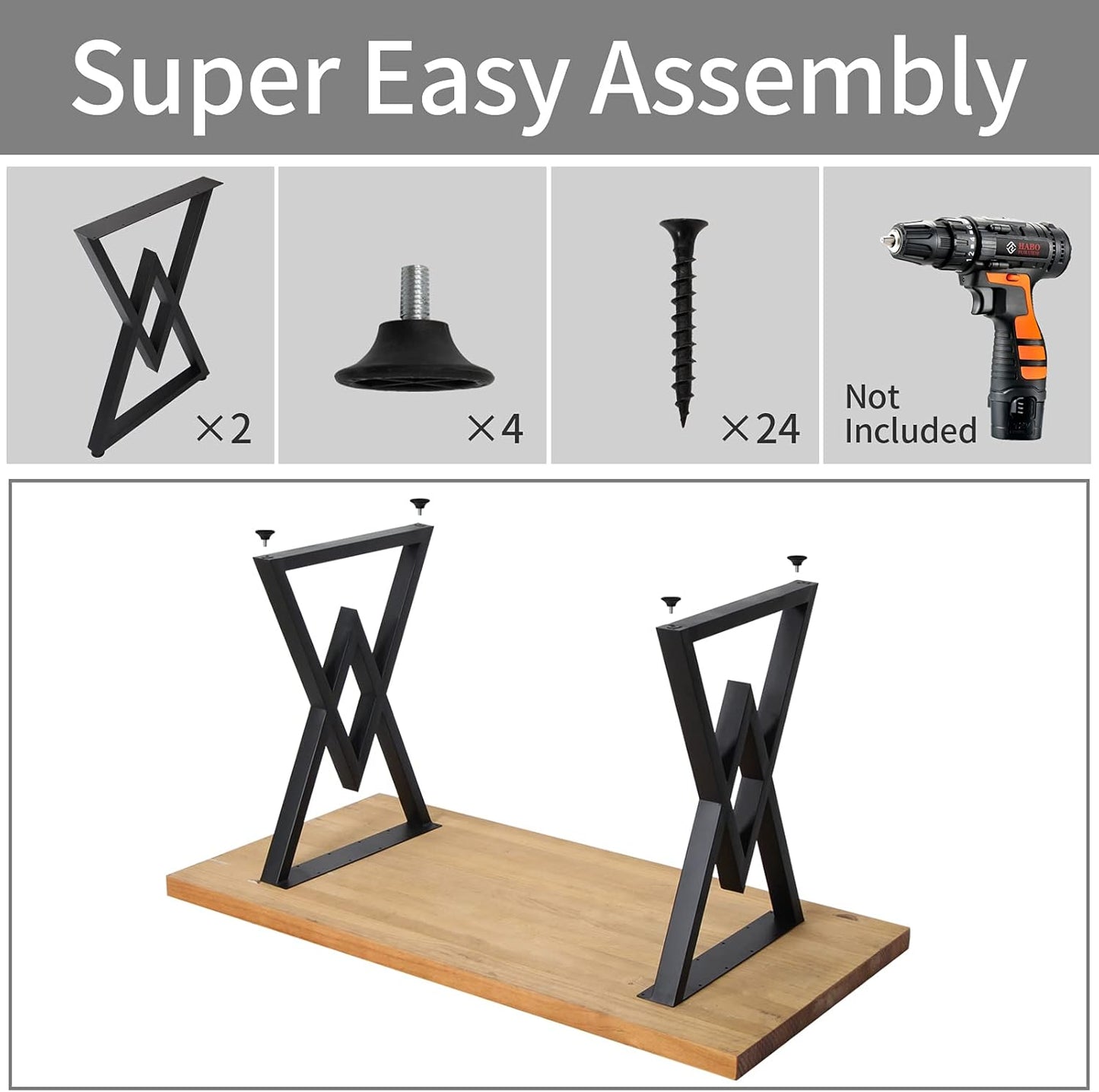 SSS Furniture Metal Table Legs Heavy Duty Industrial Table Base, 28 inch Height 19.7 inch Wide Black Metal Furniture Legs Modern Dining Coffee Table Legs DIY Desk Legs Set of 2