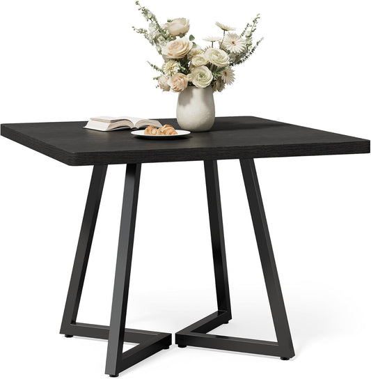 LITTLE TREE 31.5 Inches Small Dining Table for 4, Square Dinner Table for Small Space, Dining Room Tables, Black Wooden Kitchen Table with Metal Legs, Modern Leisure Cafe Table for Apartment
