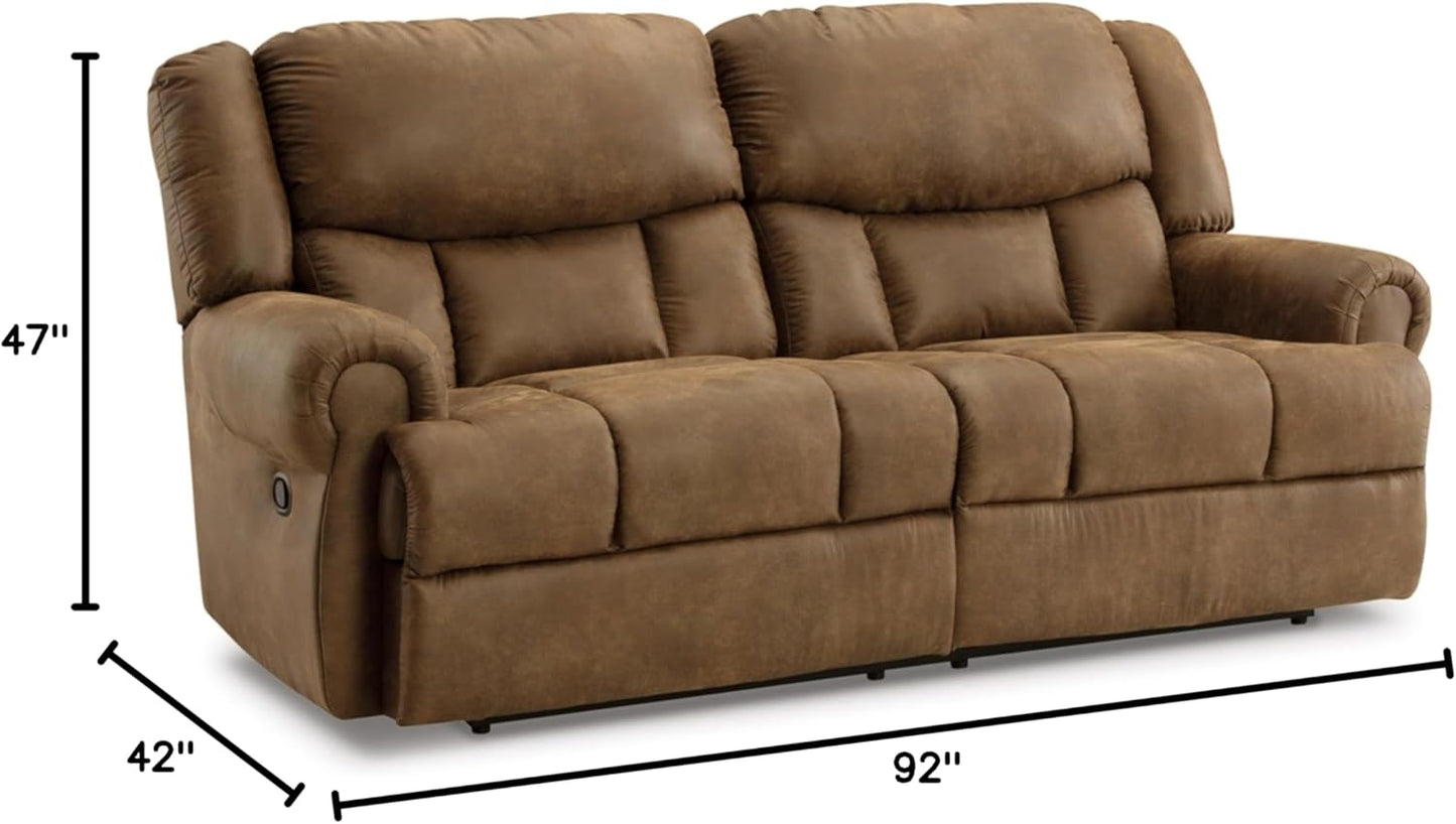 Signature Design by Ashley Boothbay Classic Faux Leather 2 Seat Manual Reclining Sofa, Dark Brown