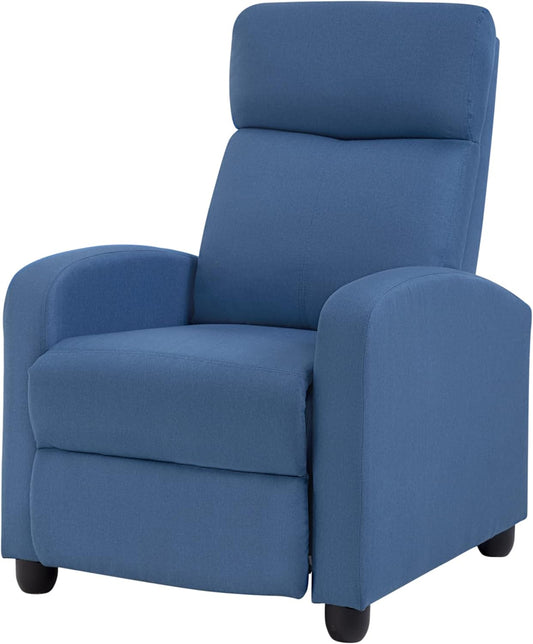 BestMassage | Recliner Chair | with 2 Point Massage Function | Textile Blue | with Lumbar Support, Adjustable Push Back, Footrest & Padded Seat | Easy Assembly | for Living Room, Home Theatre