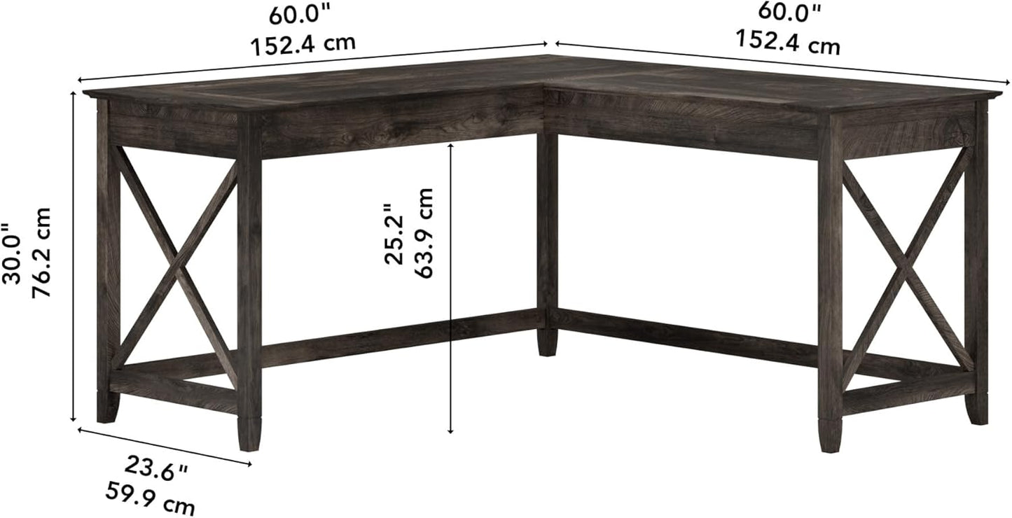 Bush Furniture Key West L Shaped Desk, 60-inch Modern Farmhouse Writing Desk for Home Office