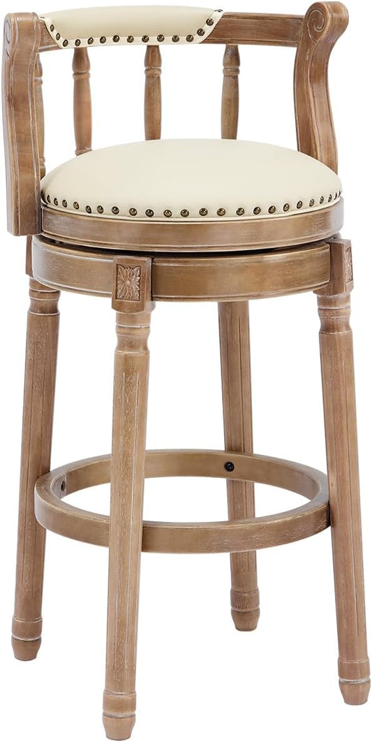 Cow top Leather Wooden Bar Stools, 360 Degree Swivel Bar Height Chair with Backs for Home Kitchen Counter, Morden Chair Barstools (Retro-Beige, Bar Height-Seat Height 29.5”)