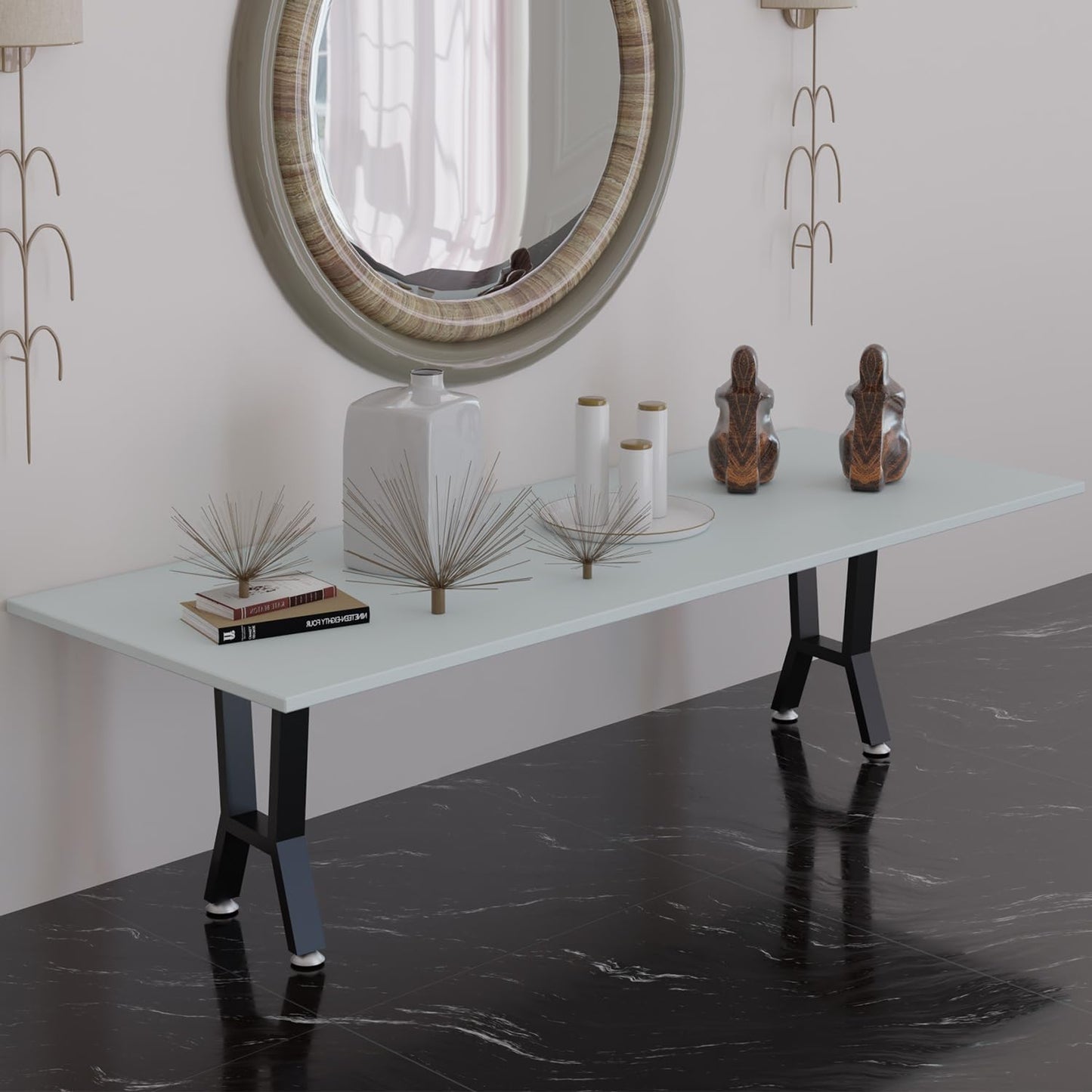 Bench Legs,Coffee Table Legs 15-Inch, Black Metal End Table Legs,Iron Desk Legs for Table,Heavy-Duty Furniture Legs,Patas para Mesa,Easy Install with Adjustable Feet,DIY Legs (H Shape,2 Pcs)