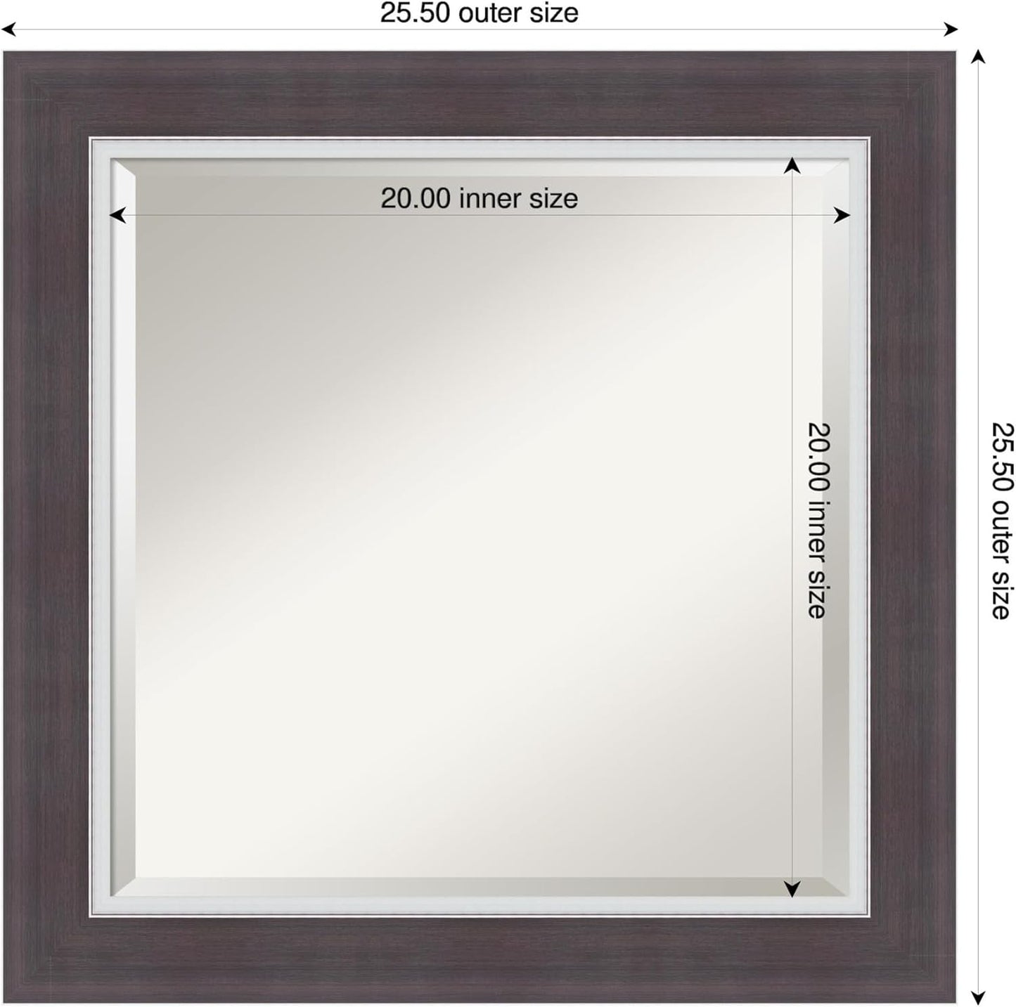 Amanti Art Brown Wall Mirror 26x26 Ellie Brown Silver Square Bathroom Mirror for Wall Decor Living Room, Medium Modern Frame, Hangs Horizonally and Vertically, Bathroom Decor, Beveled Edge