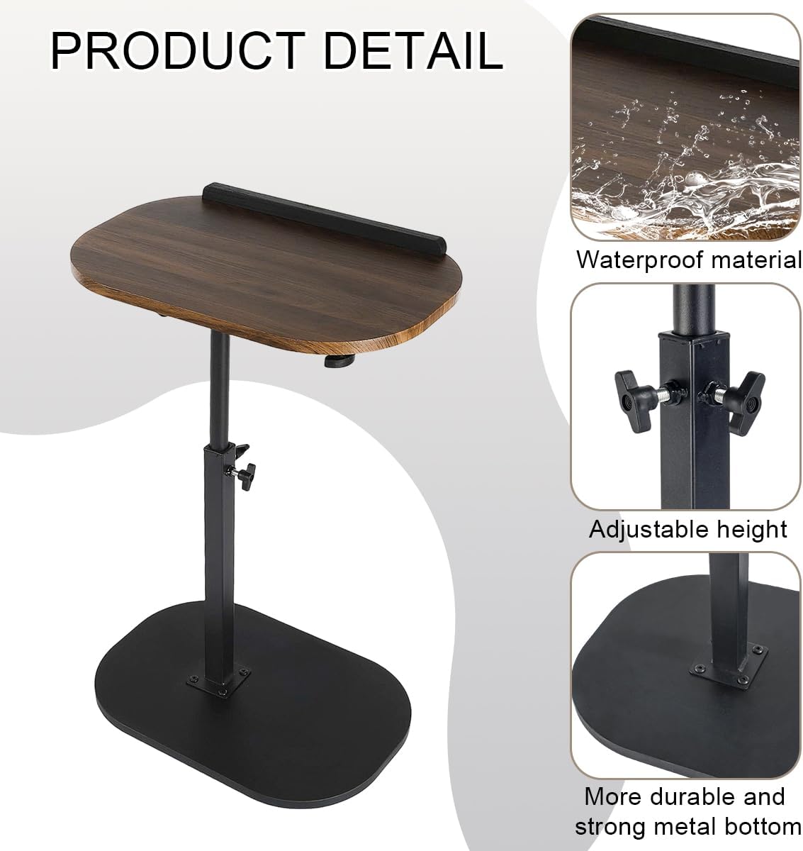 Comeon C-Shaped Tv Tray Pedestal Side Table, End Table Adjustable Height in Couch Living Room or Bedroomwith 360° Rotating Top for Small Spaces Bedside Night Stand Bedside Snack (Walnut)
