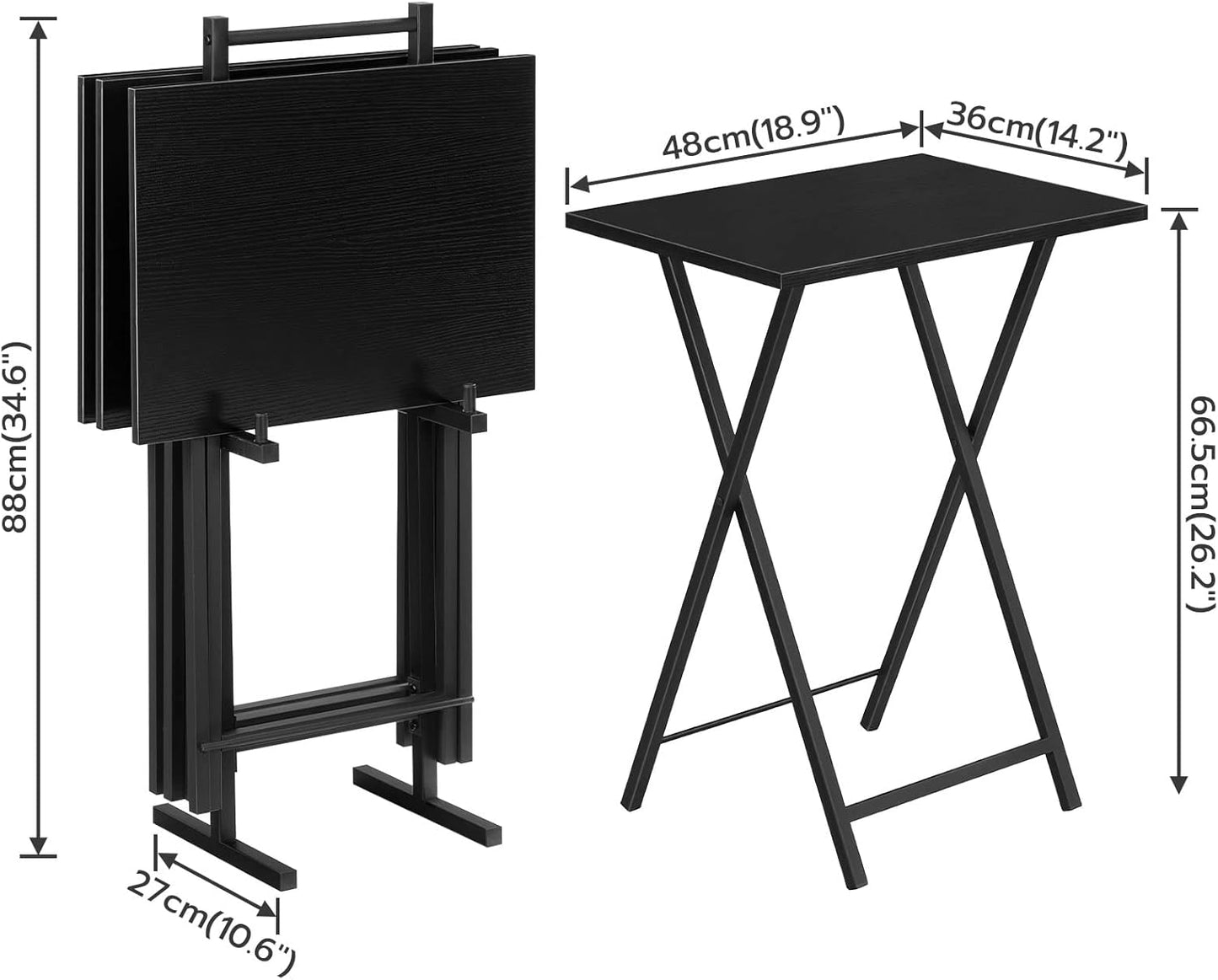 HOOBRO Folding TV Tray Tables, Set of 4 TV Trays with Storage Rack, Industrial Side Table for Eating at Couch, Foldable Snack Table for Small Space, Easy Assembly, Black BK50BZ01