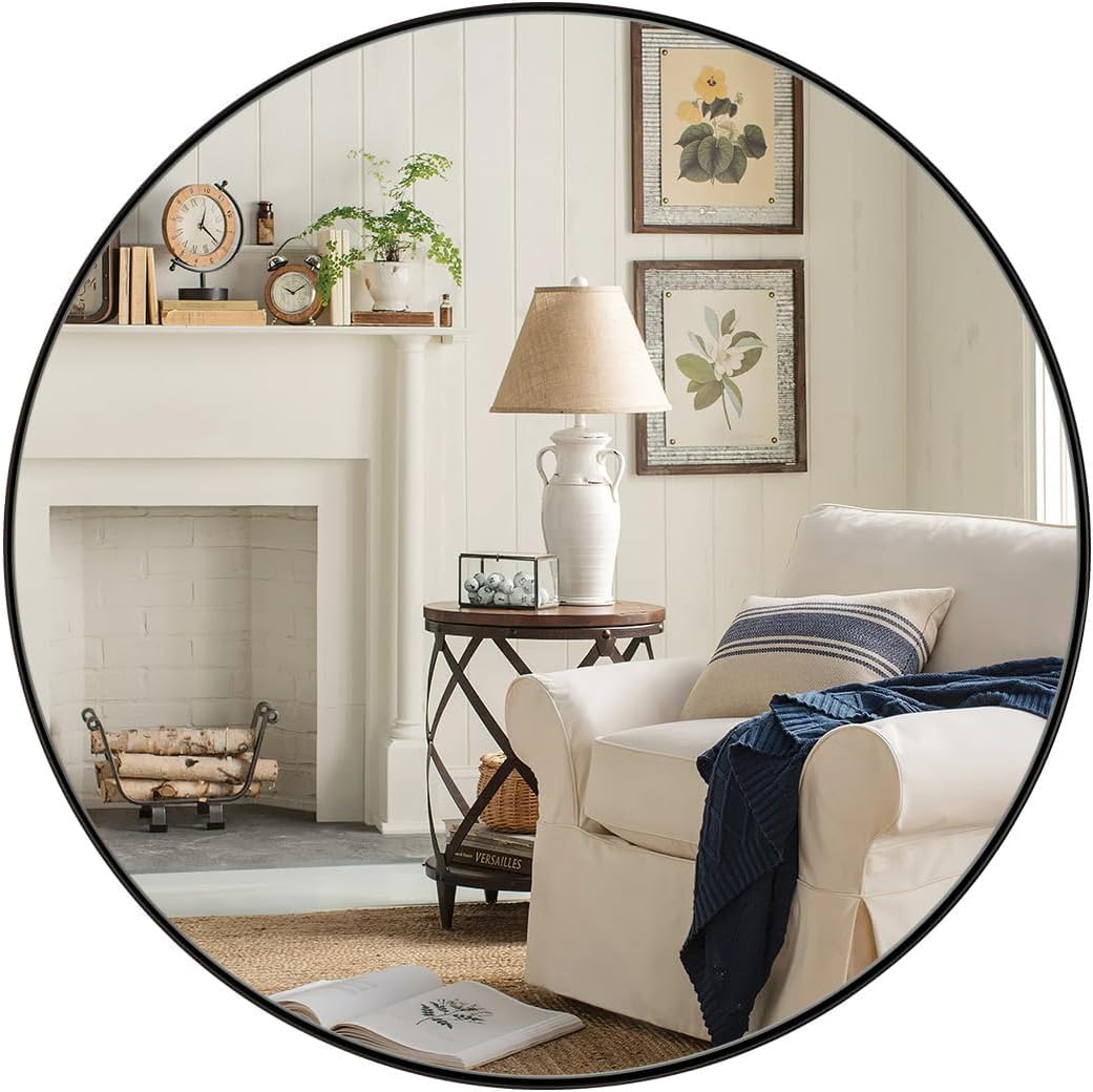 ANDY STAR 36" Black Round Mirror, Black Circle Mirror, 36 inch Round Black Mirror Bathroom, Big Circle Wall Mirror in Metal Frame, Matte Black Vanity Mirror for Entryway, Living Room, Dining Room