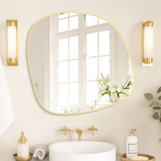 WallBeyond Asymmetrical Mirror, Irregular Wall Mirror, Wall Mirrors Decorative for Bedroom Living Room Entryway Hall, Unique Wall Mirror 27" H x 26" W, Gold