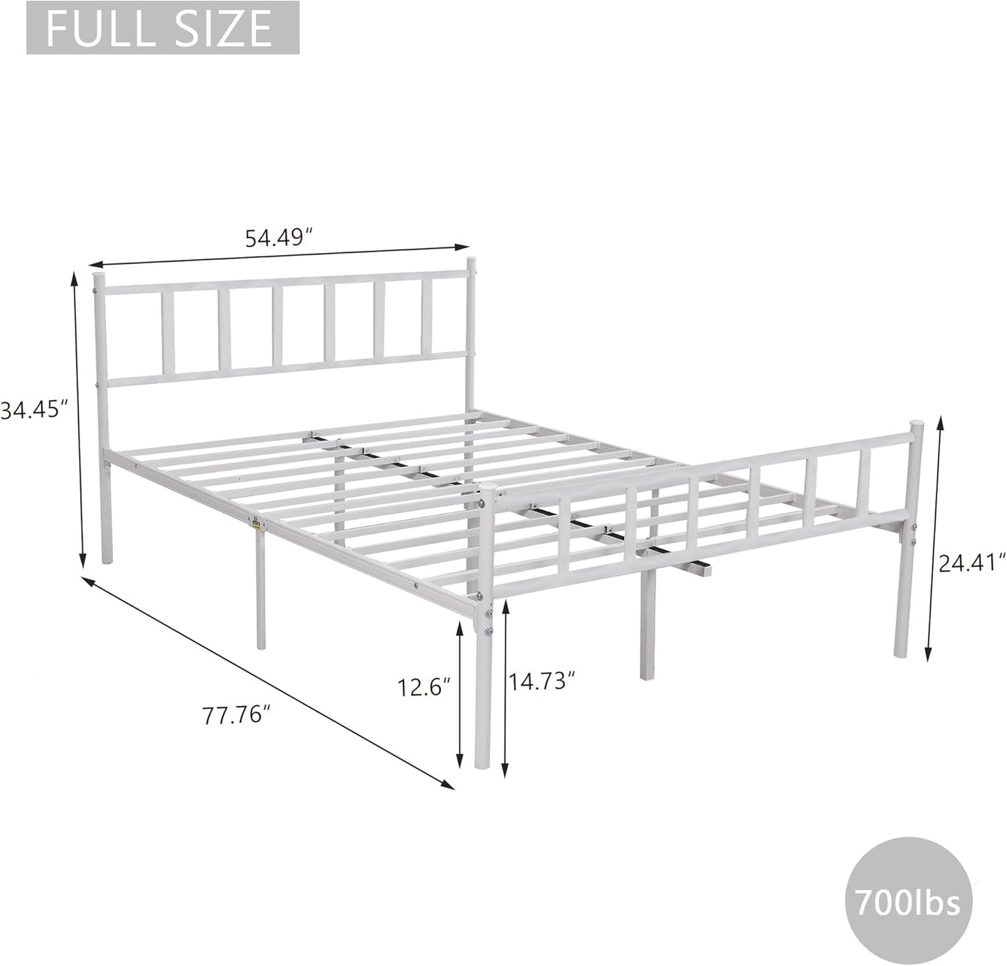 Metal Platform Full Bed Frame with Headboard Sturdy Steel Slats Support No Box Spring Needed Easy Assembly White
