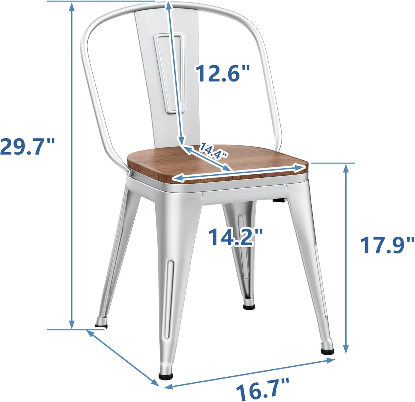 18 Inch Metal Dining Chairs,Arlunar Farmhouse Chairs Set of 4 Black Dining Room Chairs Stackable with Back and Wooden Seat bar stools