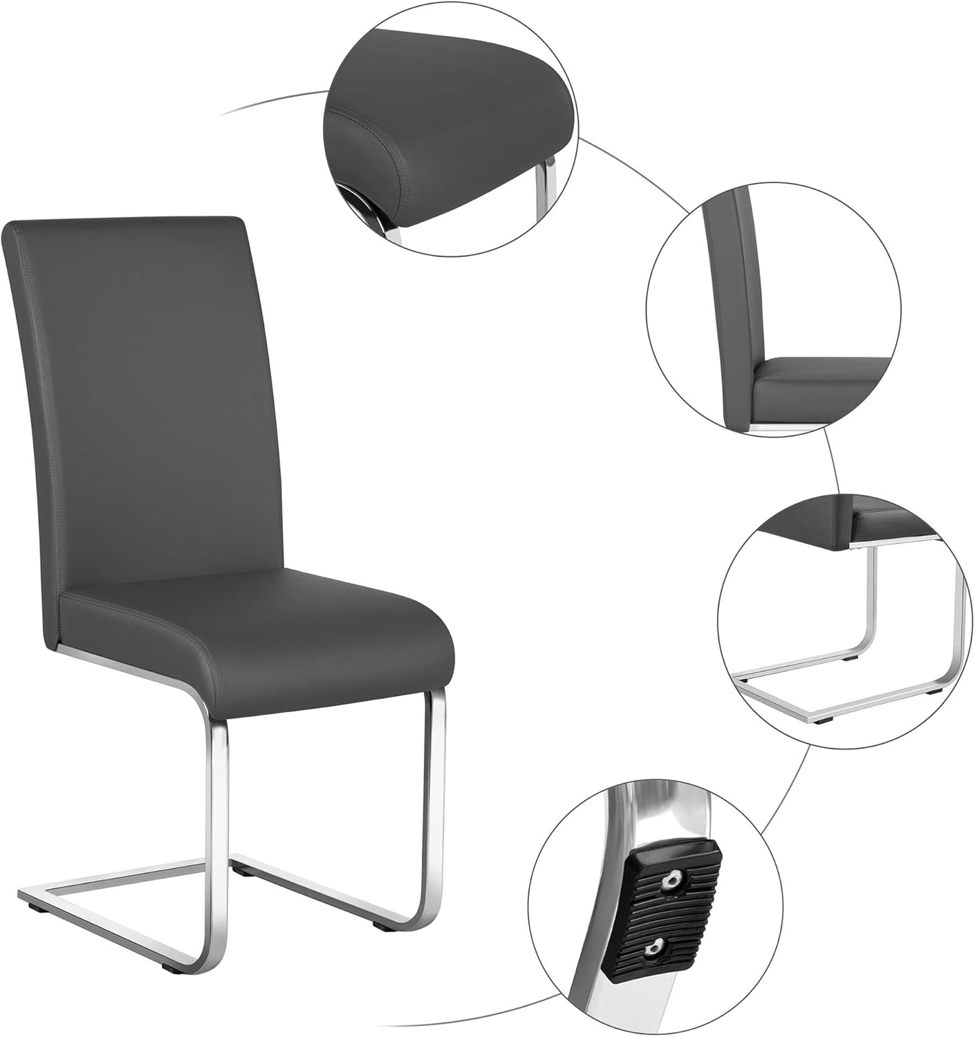 Yaheetech Dining Chairs Set of 4 Modern Faux Leather Upholstered Dining Room Chairs with High Back and Metal Chrome Legs for Kitchen/Living Room/Restaurant, Dark Gray