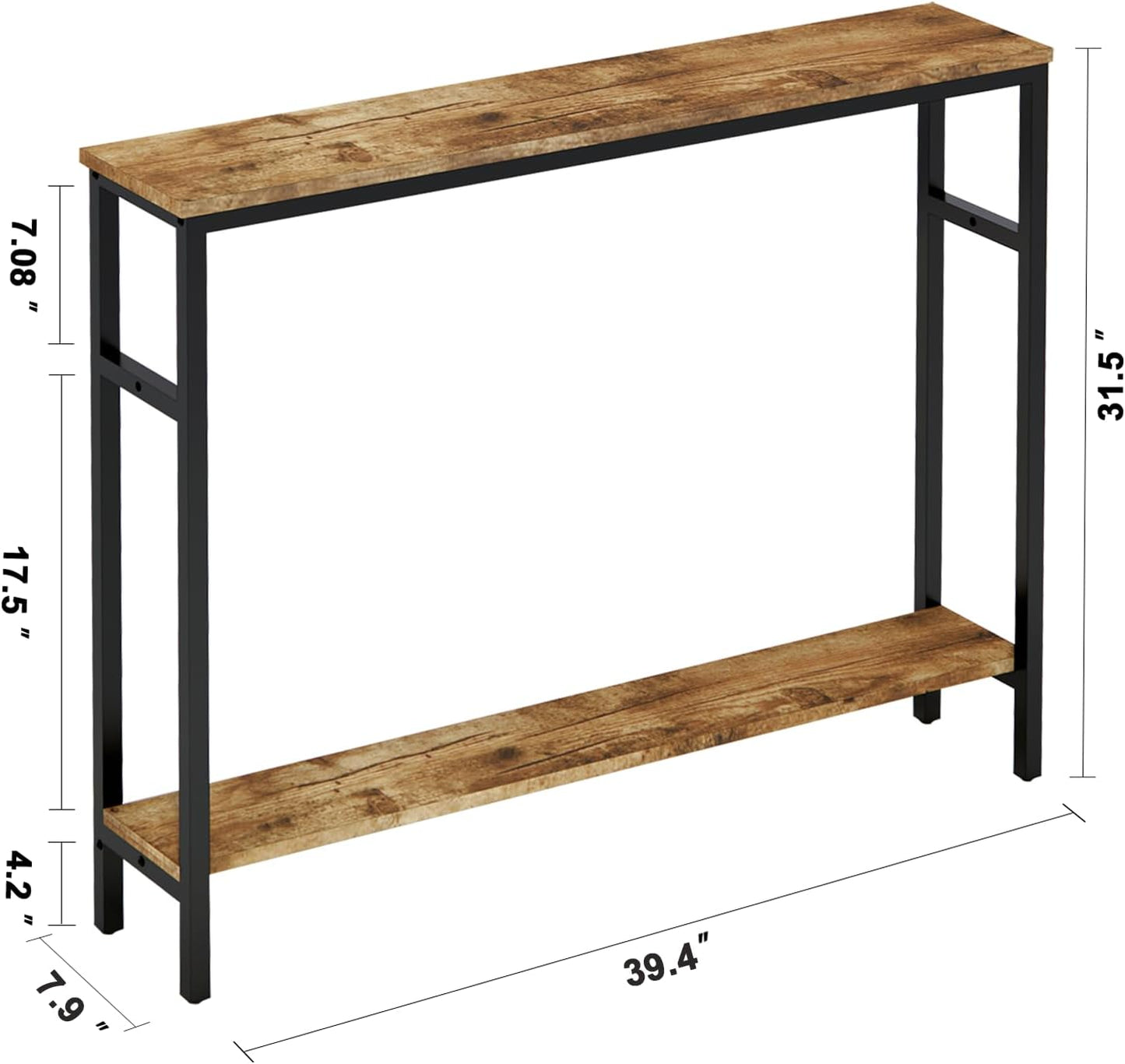Narrow Console Table, 39.4” Sofa Table with Adjustable Shelf, 2-Tier Long Skinny Table for Hallway, Entryway, Living Room, Foyer, Rustic Brown