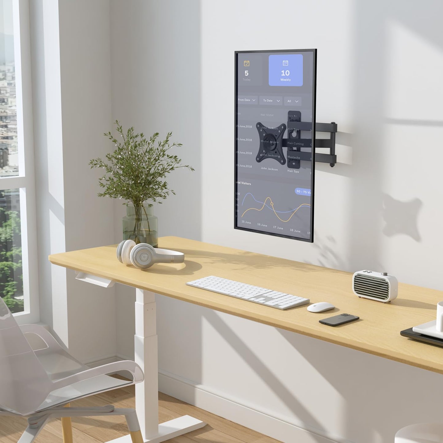 USX MOUNT Full Motion TV Wall Mount - Universal Single Stud Corner Bracket for 13-32 inch TVs, Monitor Wall Mount for LCD Monitor Swivel Tilt Rotation Articulating, VESA100x100mm, Up to 33LBS