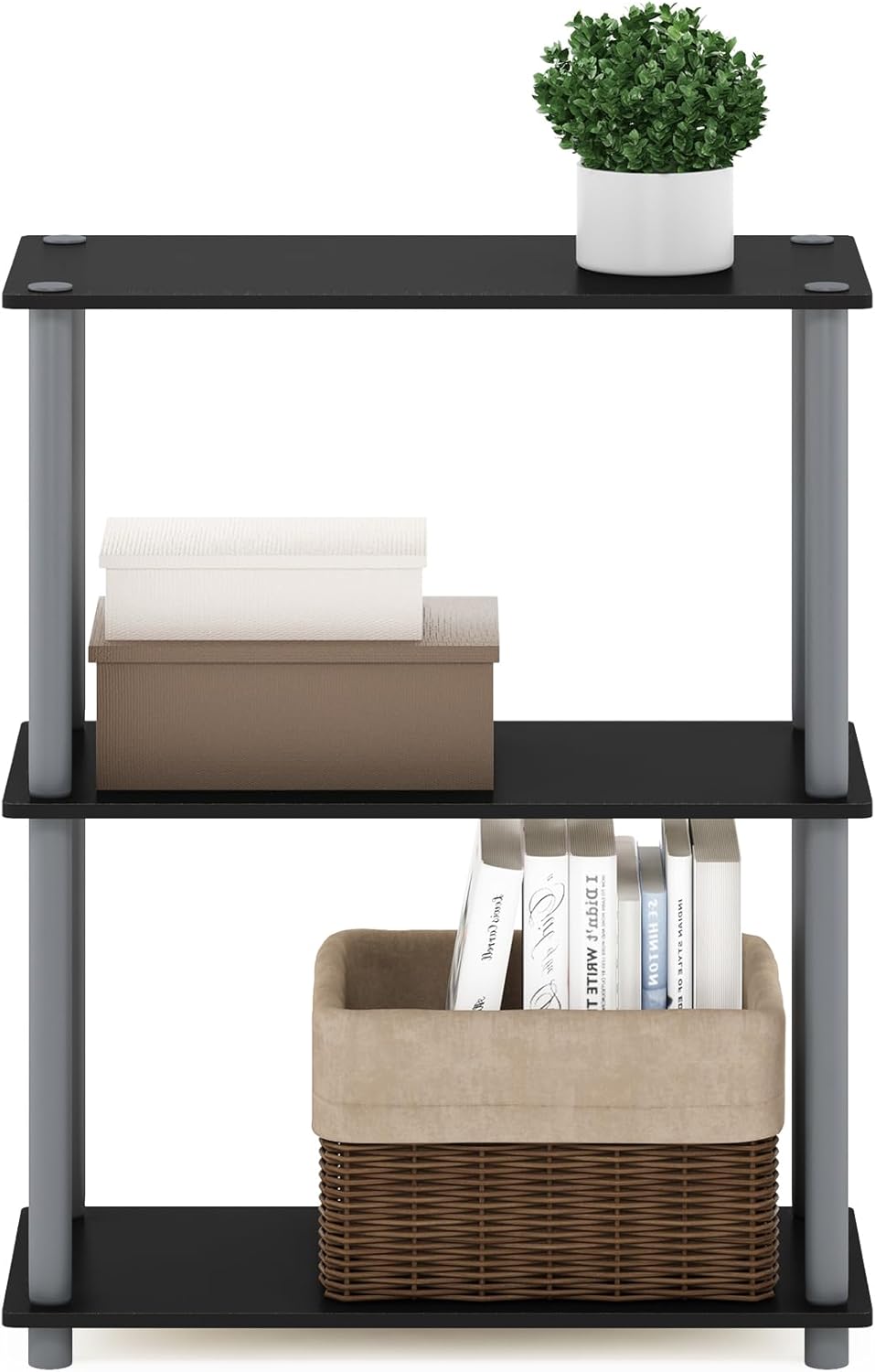 Furinno Turn-N-Tube Display Rack, 3-Tier Single, Black/Grey