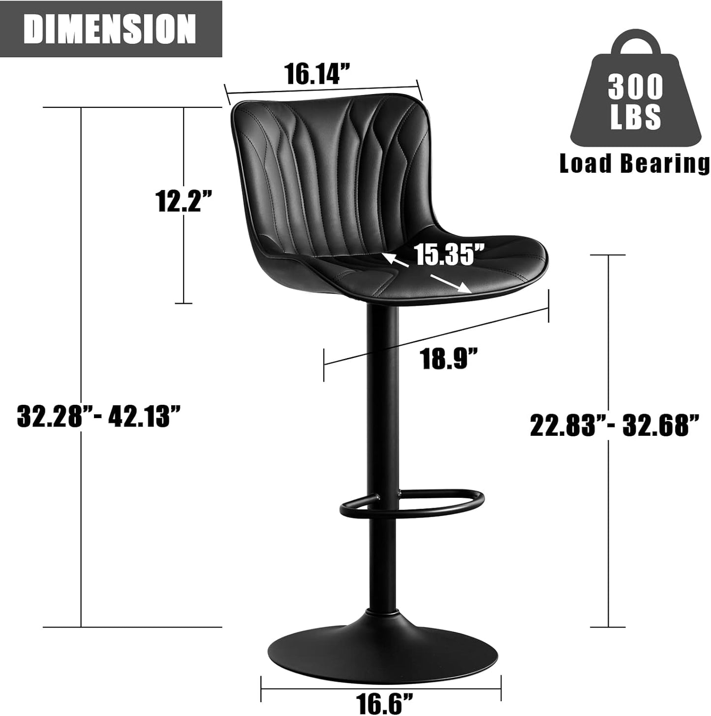 YOUNIKE 3 Black Bar Stools Modern Swivel Counter Height Bar Chair with Back Adjustable Kitchen Island Faux Leather Padded Barstools taburetes de bar Breakfast sillas para barra de cocina 3PCS