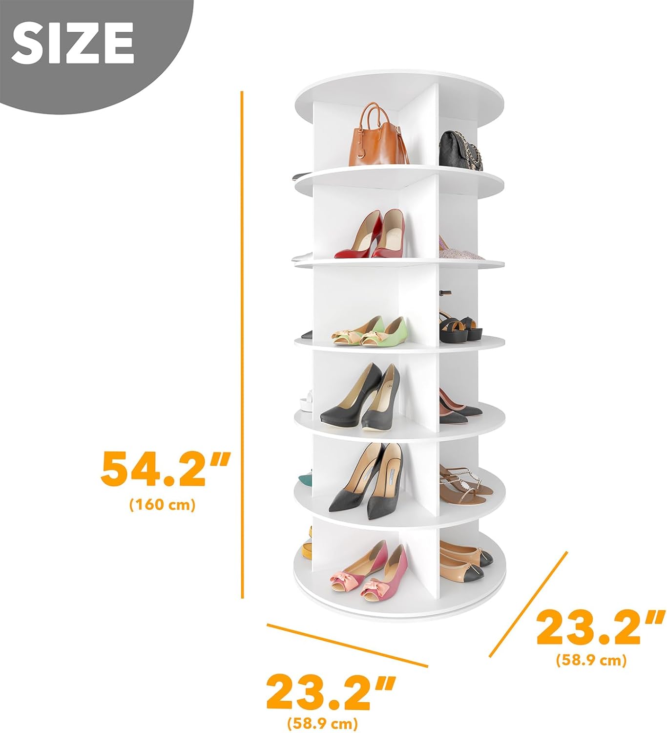 SpaceAid 6 Tier Rotating Shoe Rack Tower, Spinning Shoe Display Lazy Susan, Revolving 360 Shoe Rack Storage Round Carousel, Vertical Handbag Rotate Shoes Closet Organization (6-Tier White)