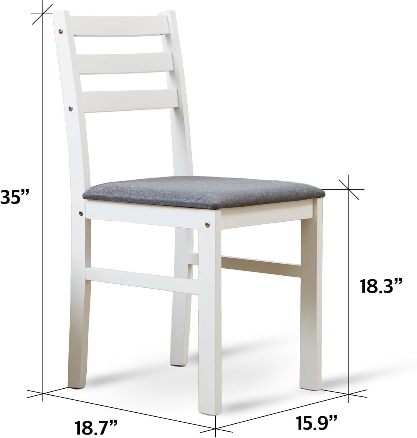 Livinia Seattle Modern Farmhouse Kitchen Dining Room Chair Set of 2, Solid Wood Fabric Upholstered Cushion Seat Wood Ladder Back Chairs (White)