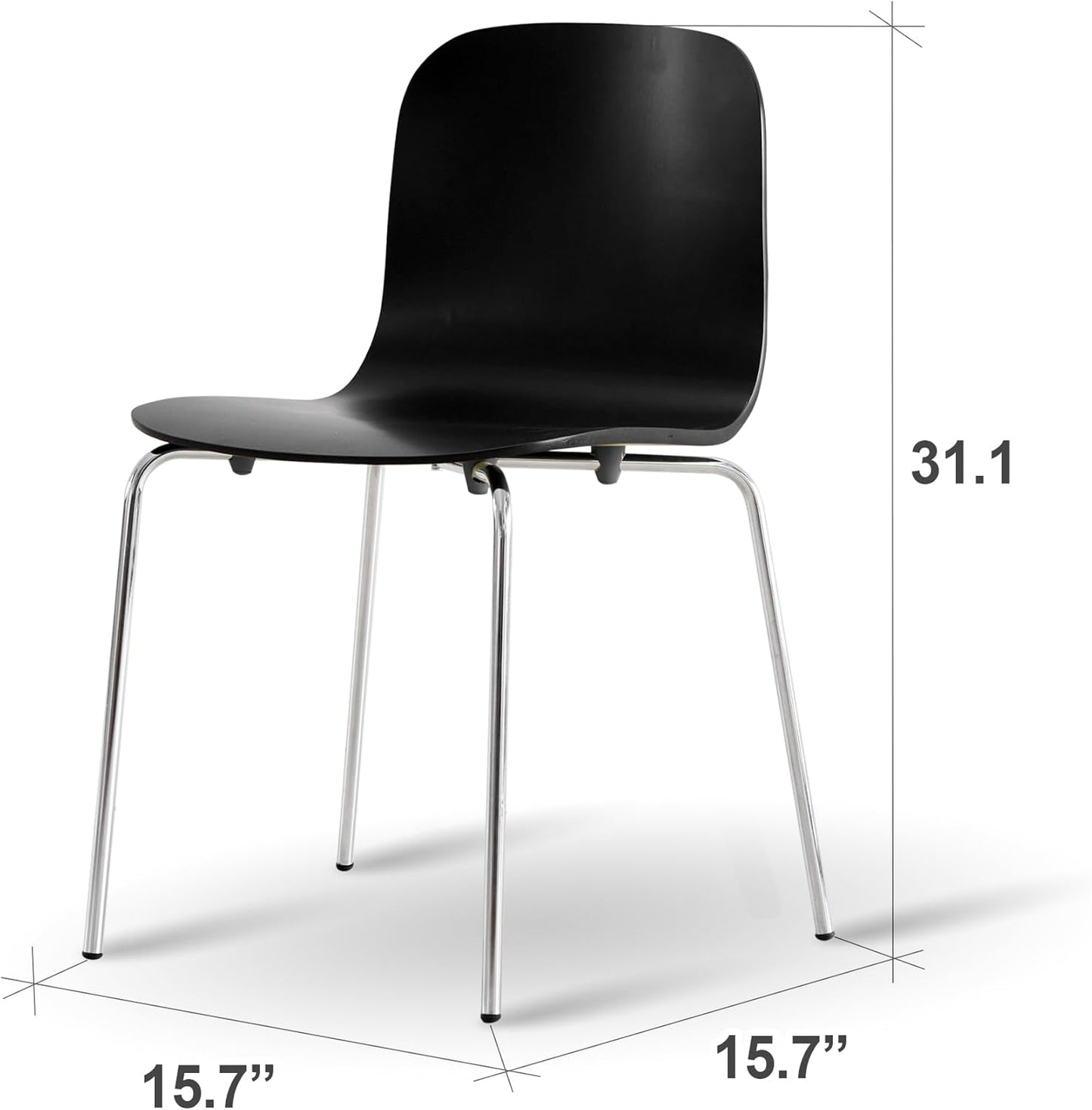 Livinia No.10 Mid-Century Modern Wooden Dining Chairs Set of 2, Contemporary Bentwood Kitchen Interior Armless Chairs with Steel Legs (Black)