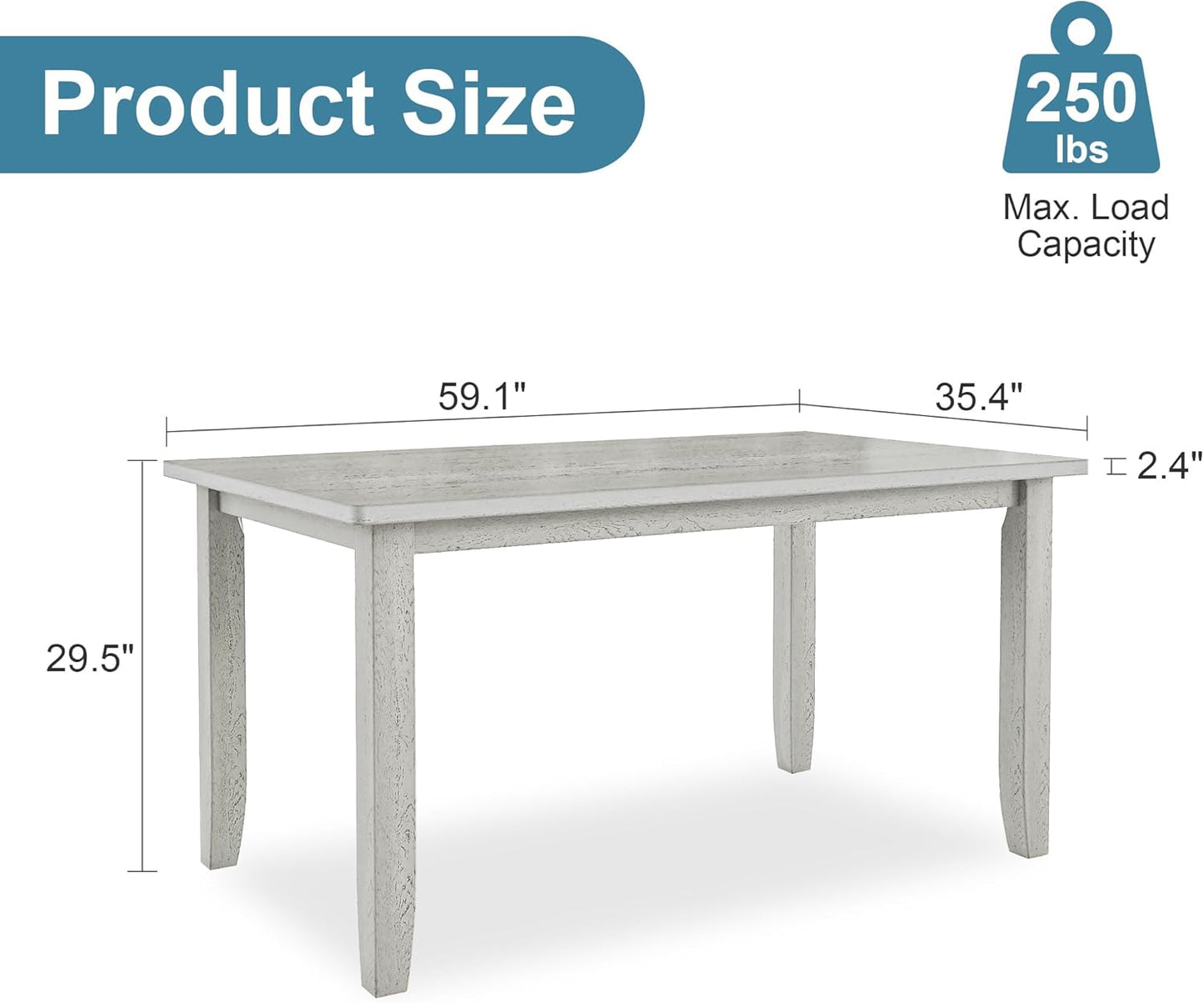 Solid Wood Dining Table, Part of Dining Table Set, Mix and Match Table, Chair Sold Separately for Dining Room, Kitchen, Grey