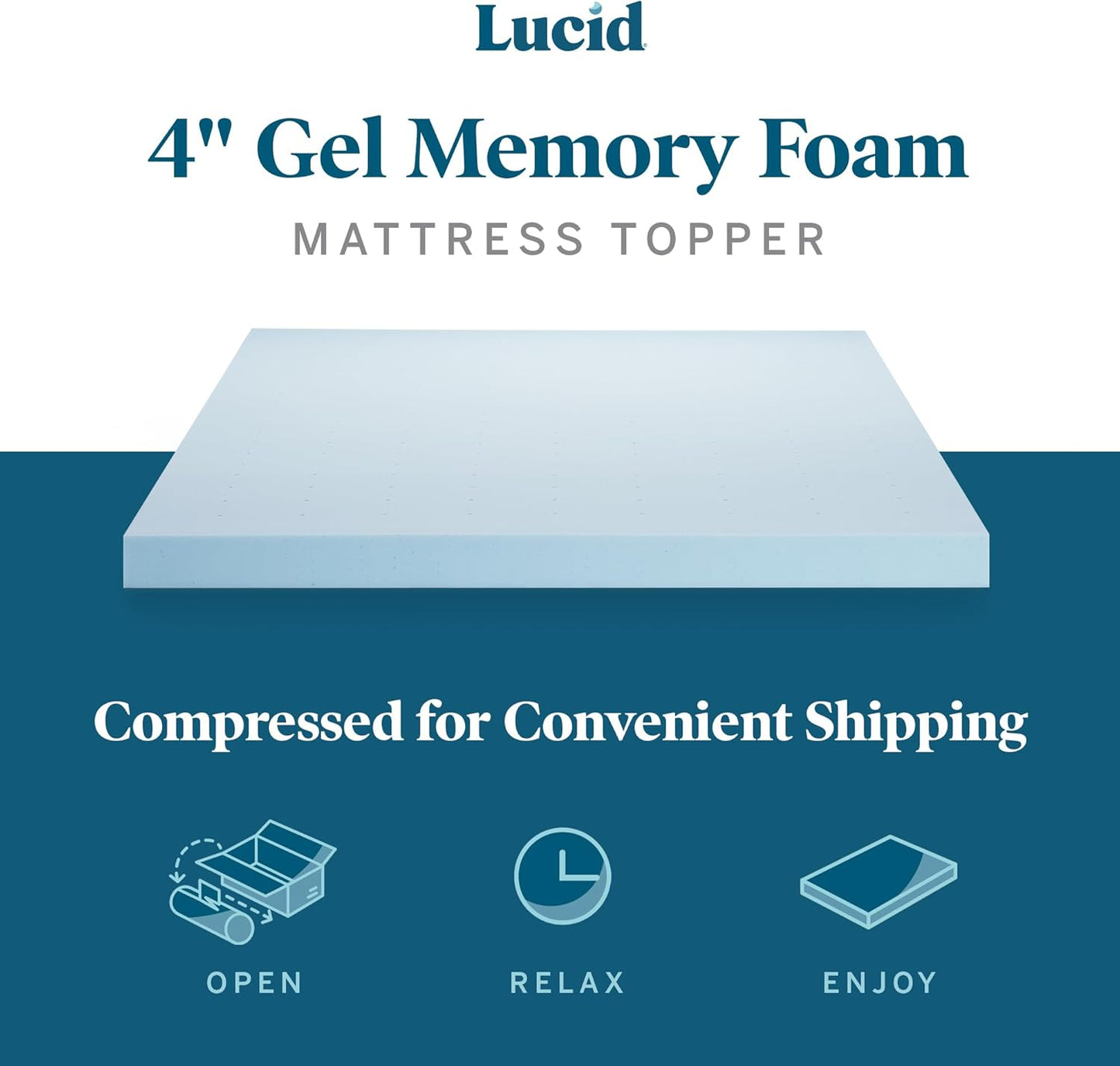 LUCID 4 Inch Gel Memory Foam Mattress Topper-Ventilated Design-Ultra Plush-Twin XL