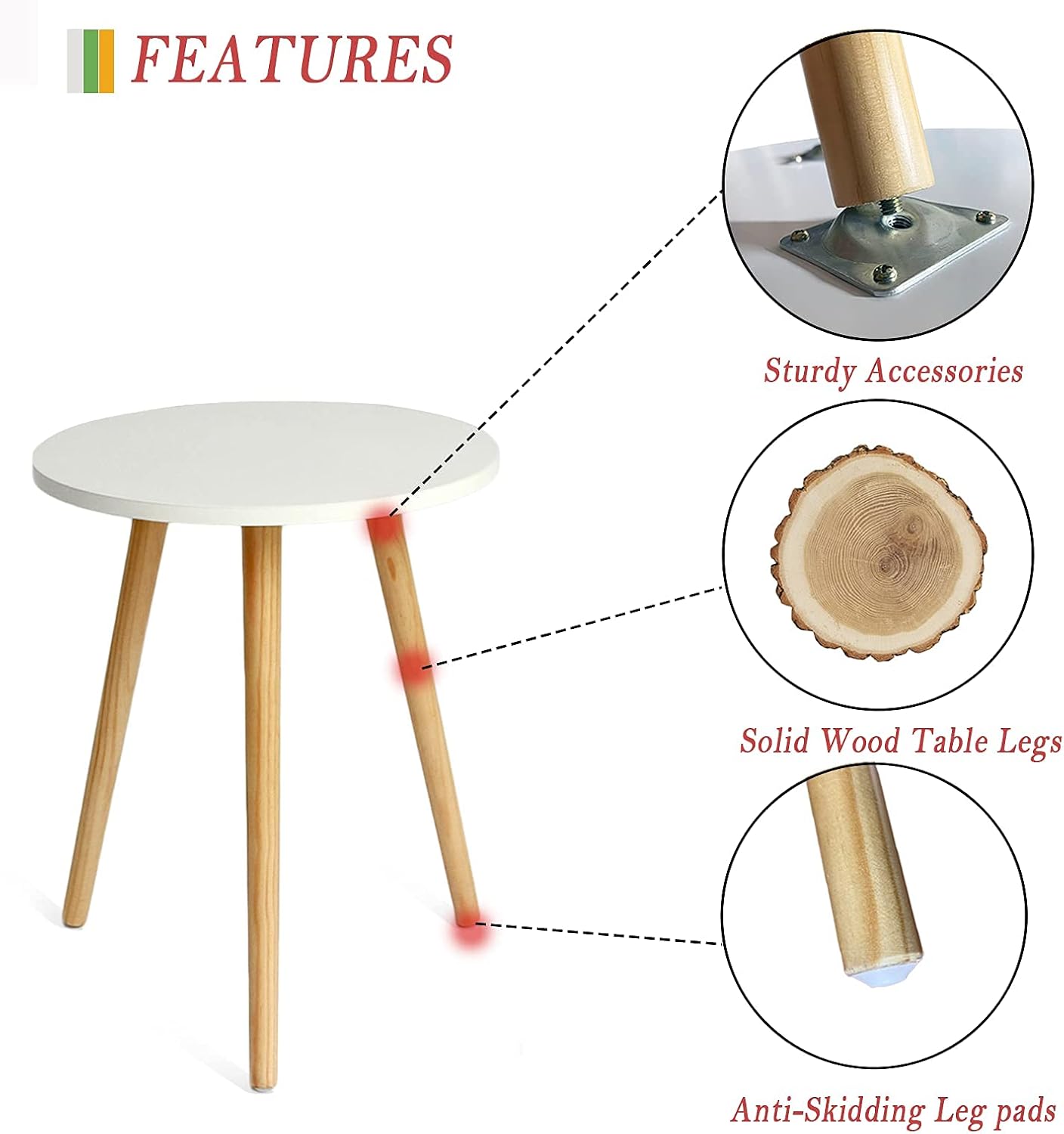 AWASEN Round Side/ End Table, Accent Nightstand Modern for Living Room Bedroom Office Small Spaces, 16''D x 19.5''H (White)