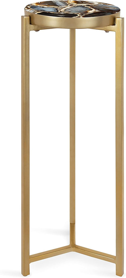 Kate and Laurel Aguilar Glam Drink Table, 8" x 8" x 23", Gold, Transitional Tea Table and Plant Stand with Agate Tabletop