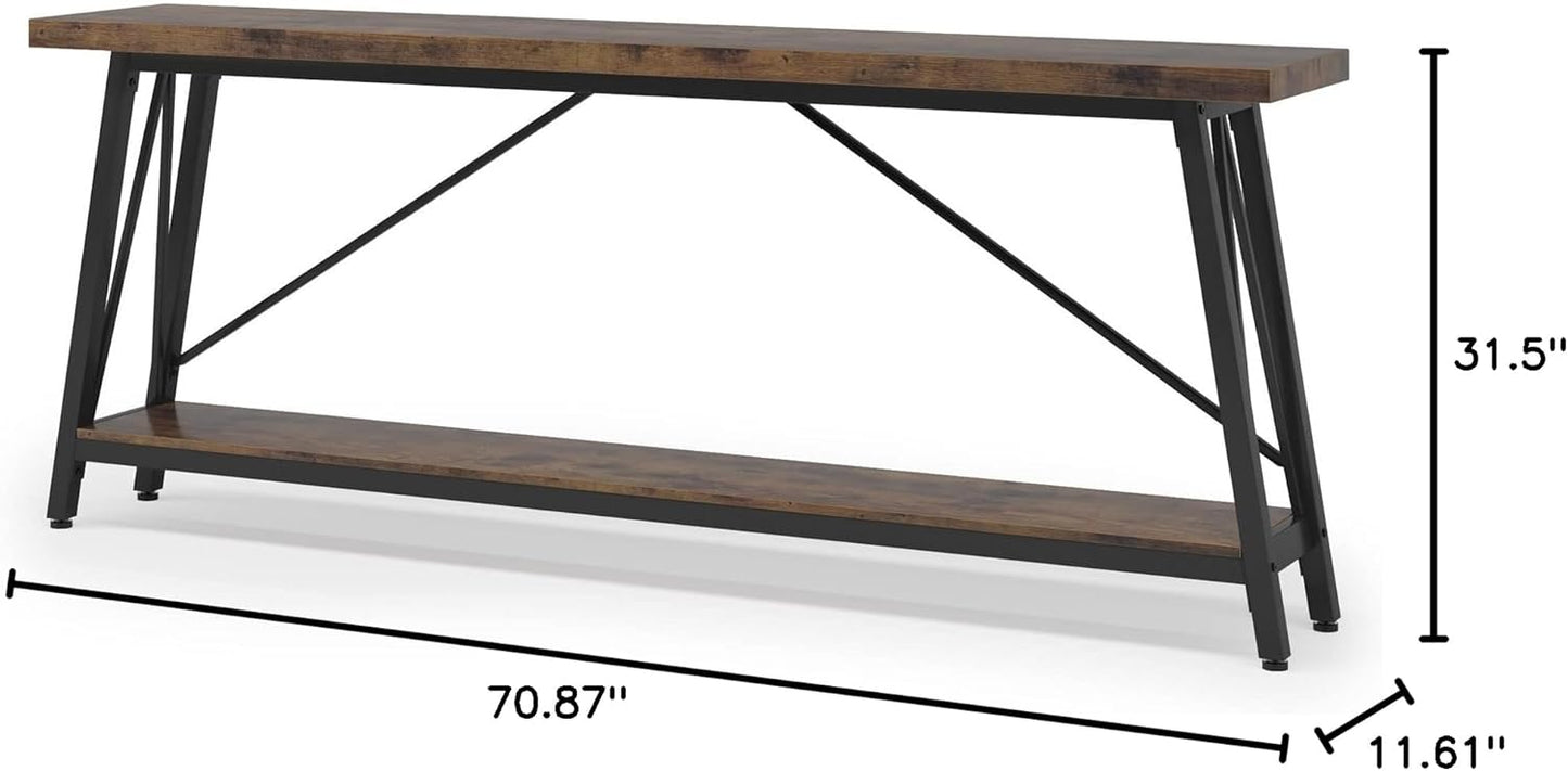 Tribesigns 70.9 Inches Extra Long Sofa Table Behind Couch, Industrial Entry Console Table for Hallway, Entryway & Living Room, Rustic Brown