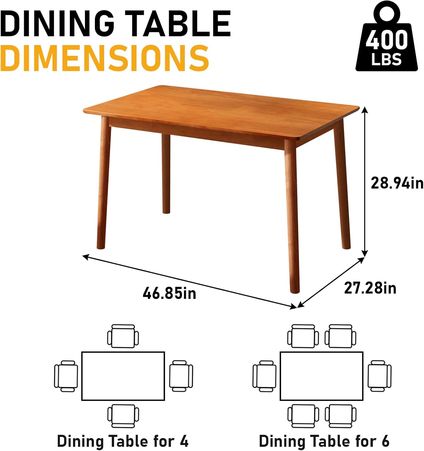 BAKEVE Dining Table for 4-6 Person- 47.2'' Solid Wood Kitchen Table, Mid Century Modern Desk, Farmhouse Rectangular Dining Room Table for Living Room, Office, Kitchen and Study (Cherry)