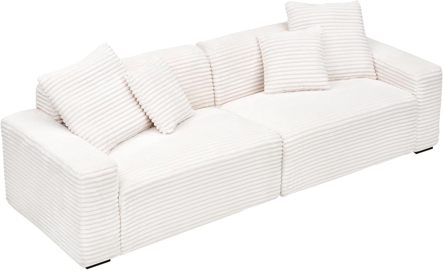 Ball & Cast 104" Modular Sectional Sofa,Cloud Sectional Couch with 4 Pillows,Loveseat Couches W/Deep Seat and Armrest,4 Seater Sectional Sofa for Living Room,Apartment,Corduroy Fabric,Beige