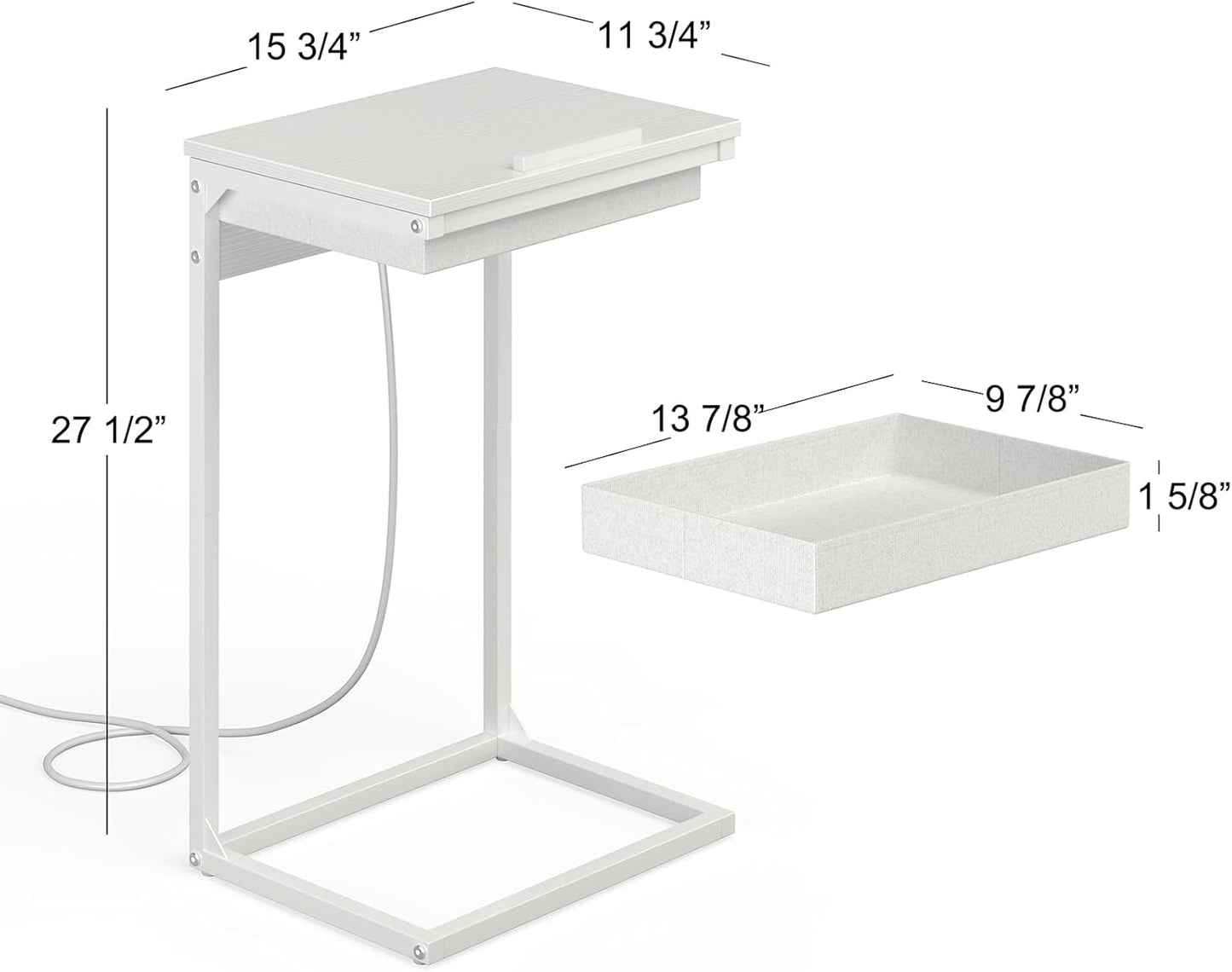 C Shaped End Table with Charging Station, 45° Tiltable Adjustable Flip Top Side Table with Storage,Small C Table for Small Spaces,Slide Under Couch Sofa Bedside Table for Living Room,White