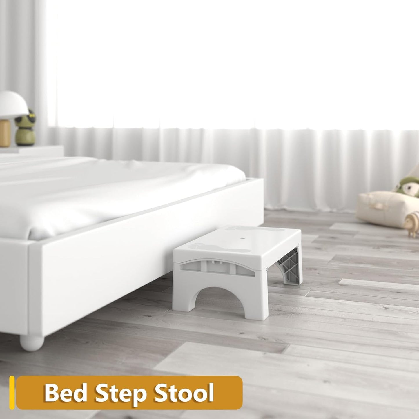 Folding Step Stool for Adults Kids, Heavy Duty Non-Slip Foldable Stepping Stool with 400-LBS Capacity, Safety Collapsible Foot Step Stool for Bathroom Bedroom Kitchen, Bed Steps for High Beds, White