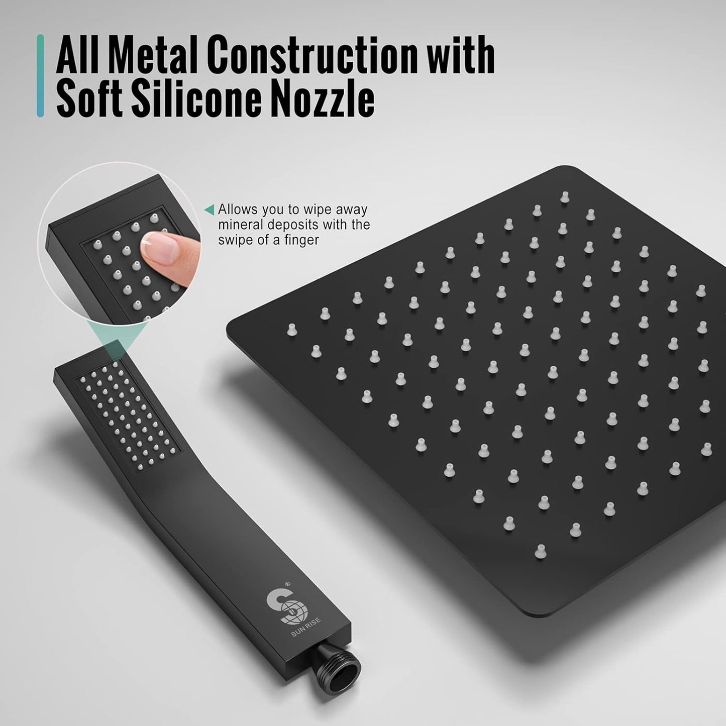 SR SUN RISE Shower Faucet - 8 Inch Shower System with Rain Shower Head and Handheld Spray - Shower Faucet Trim Repair Kits with Diverter Valve - All Metal Shower Set - Matte Black