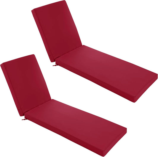 Chaise Lounge Cushions Outdoor Set of 2 - Waterproof and Fade Resistant Sun Lounger Replacement Cushions - Patio Lounger Pads with Removable Cover for Pool, Deck, Lawn, 72 x 21 x 3 Inch, Red