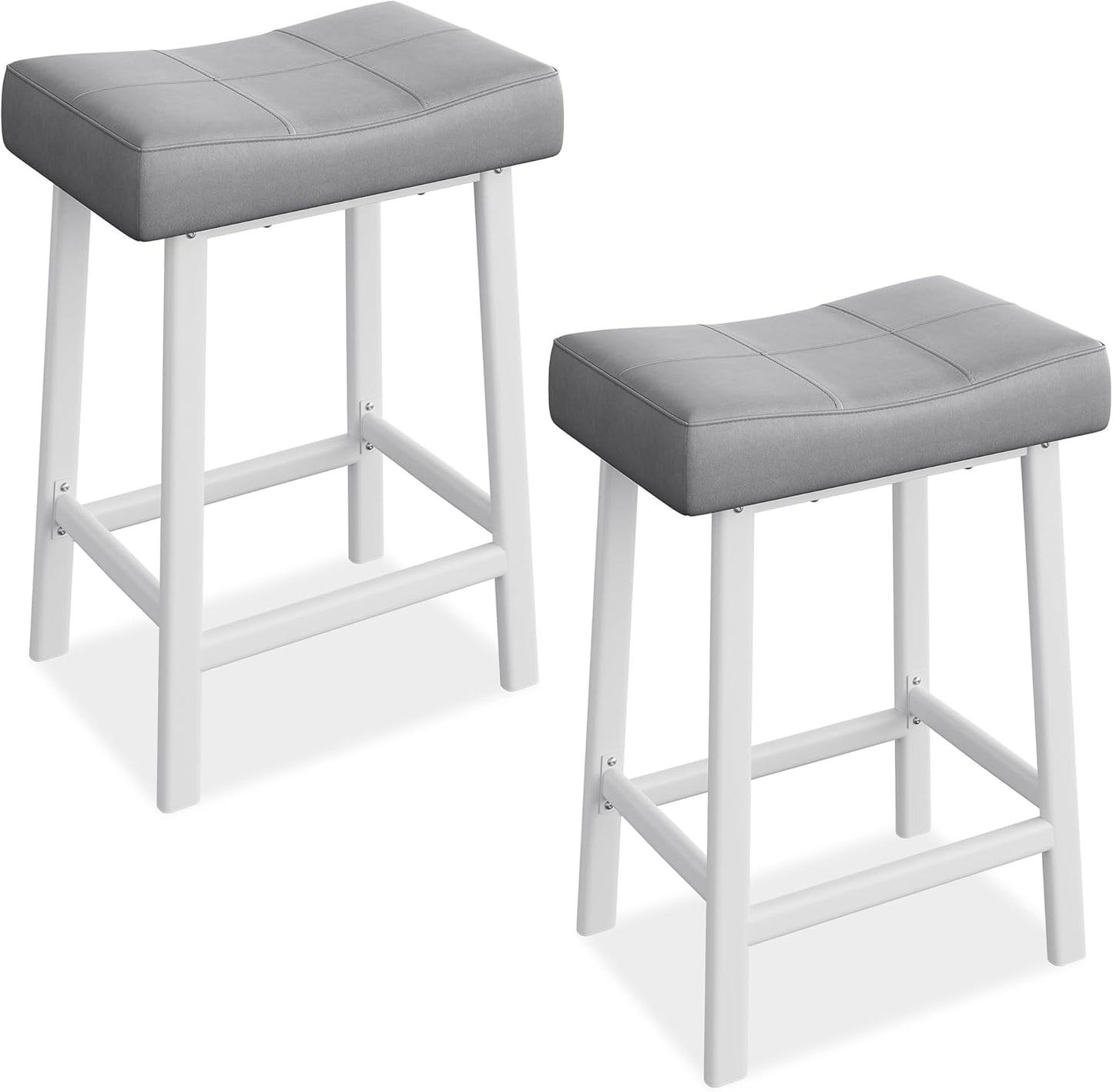 GarveeHome Counter Height Bar Stools Set of 2, 24 Inch Barstools for Kitchen Island Counter, Upholstered Padded Barstools with Curved Surface, Easy Assembly, Grey