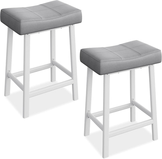 GarveeHome Counter Height Bar Stools Set of 2, 24 Inch Barstools for Kitchen Island Counter, Upholstered Padded Barstools with Curved Surface, Easy Assembly, Grey