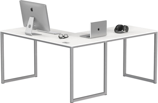 SHW Mission 55 x 60 Inches L-Shape Home Office Computer Desk, White