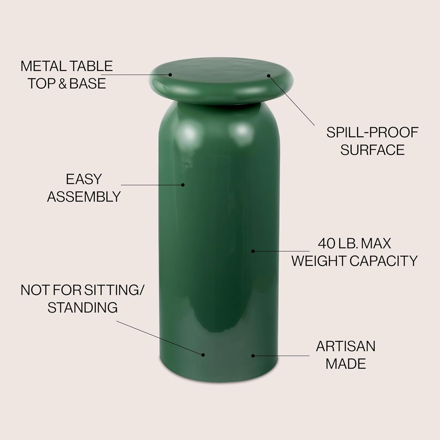 JONATHAN Y END1008A Miles 22.75" Mid-Century Modern Metal Sleek Cylinder Drink Table, Green for Living Room, Bedroom, Office, Bathroom