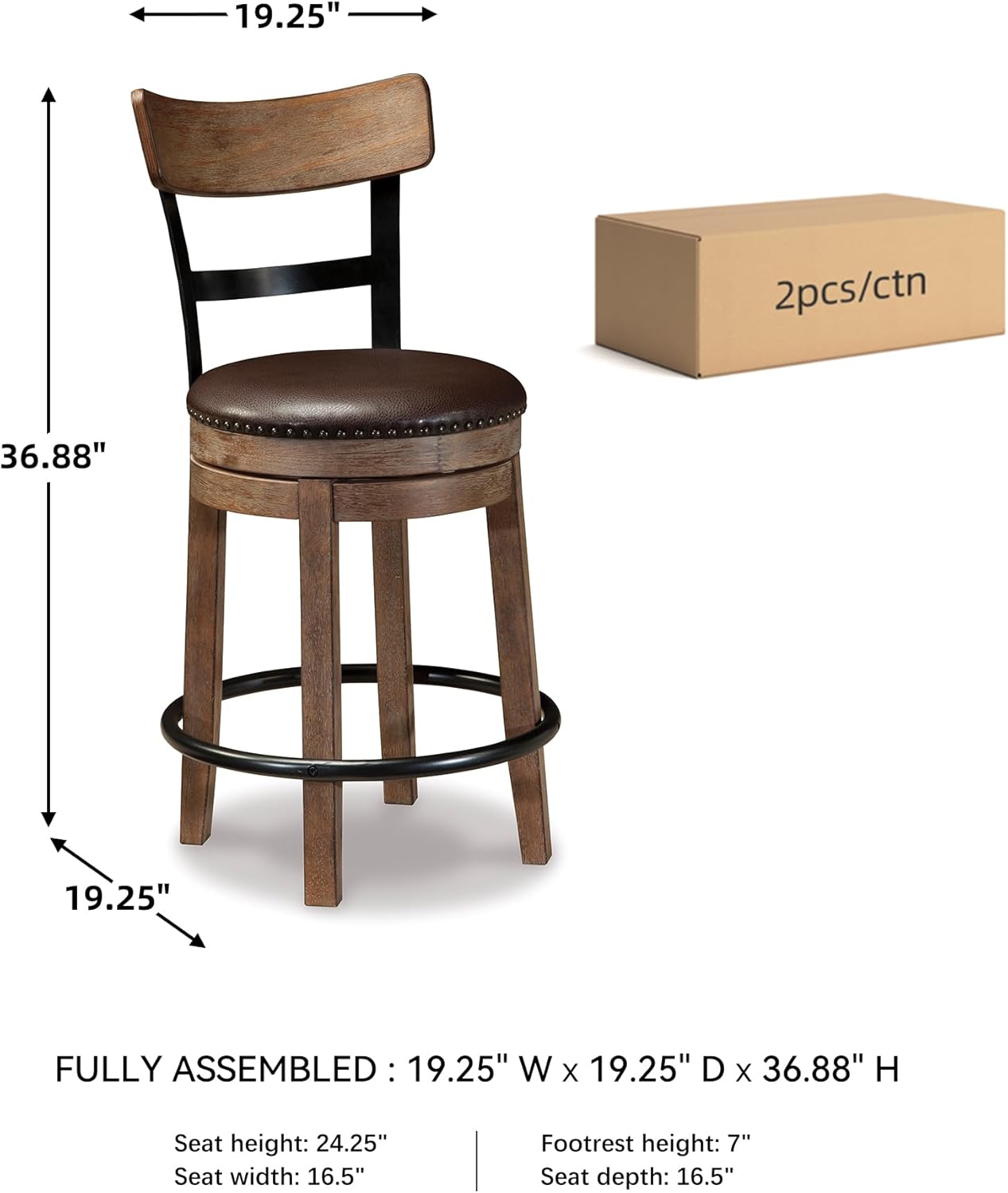Signature Design by Ashley Pinnadel 24.25" Modern Farmhouse Swivel Counter Height Barstool, Light Brown